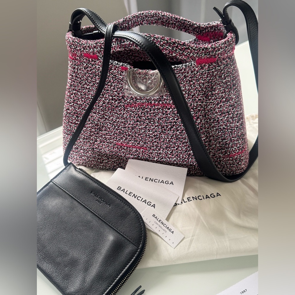 Balenciaga Pink and Black Woven Bag